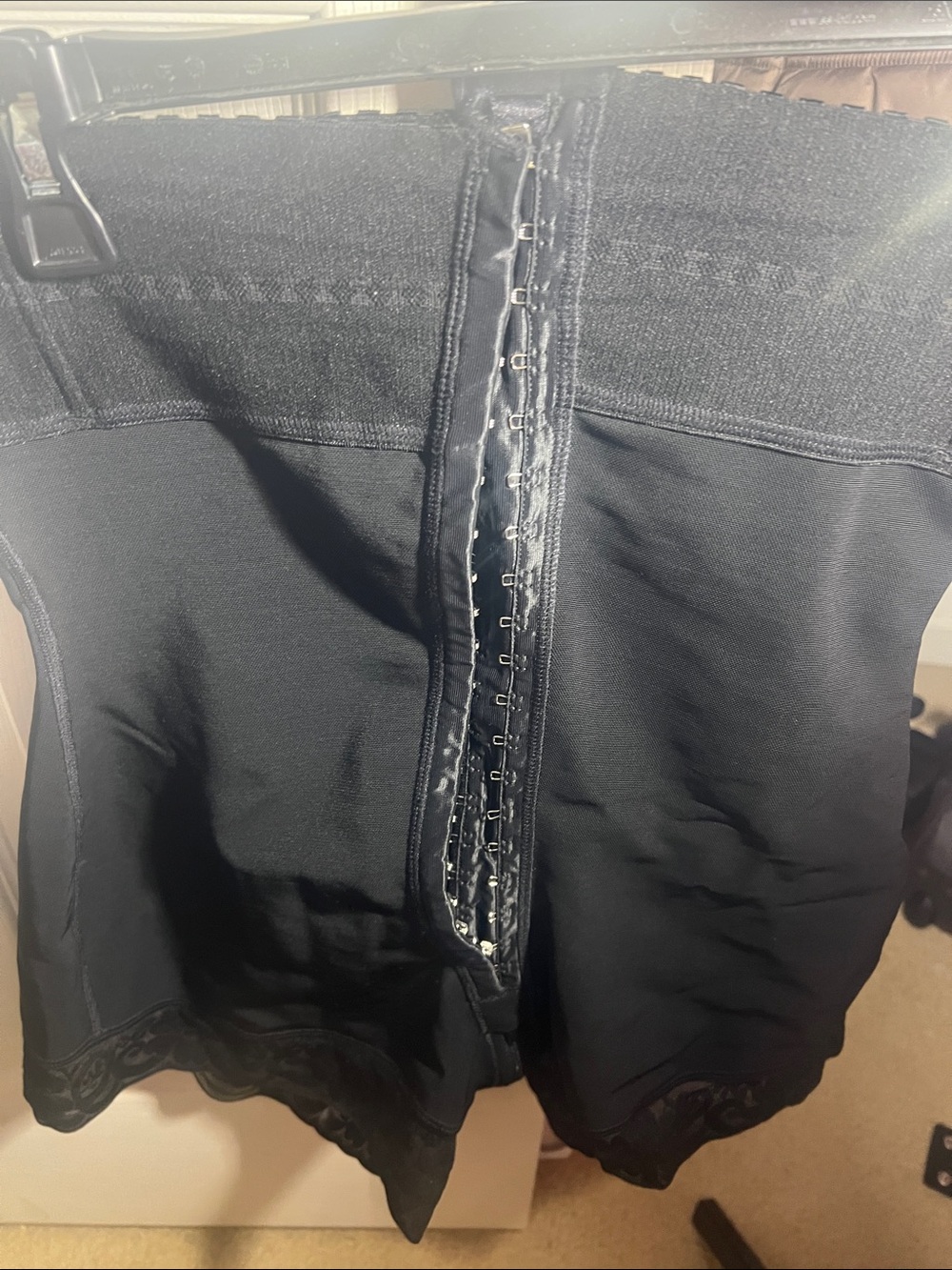 Black High-Waist Shaping Shorts with Front Hook Closure